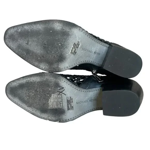 Michael Kors Black Augustine Woven Ankle Boots Size 7.5 Open Weave - Picture 14 of 15